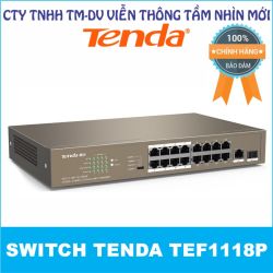Switch PoE Tenda TEF1118P (với 16 port PoE, 1 port Gigabit 1.0Gbps và 1 port 1G FSP)